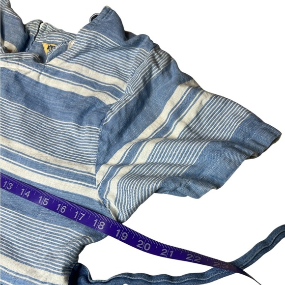 Vintage 90s Northwest Blue Linen Denim Tie Waist Button Skirt Nautical Dress - Picture 7 of 12